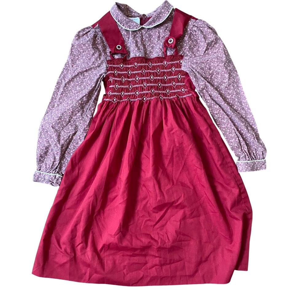 Polly Flinders Vtg 1970s‎ Girls Hand Smocked Dress Floral Long Sleeve Size 8